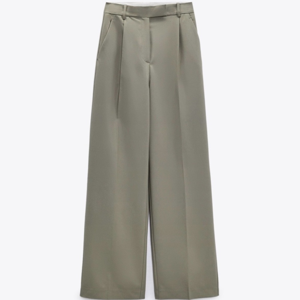 Zara Wide Leg Trousers Khaki Green